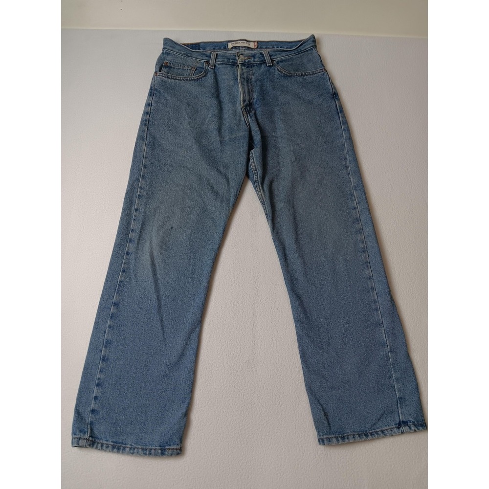Levis 505 Mens Straight Jeans Blue Light Wash Denim Cotton 33x30 Regular Fit
